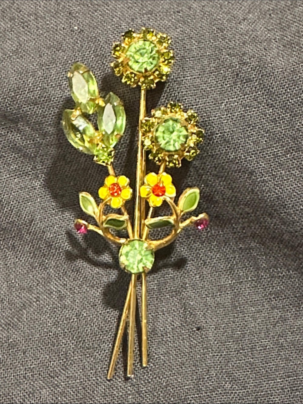 Gold-Tone Green Floral Crystal Brooch - Women Jewelry